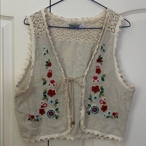 Embroidered Tie-Front Vest